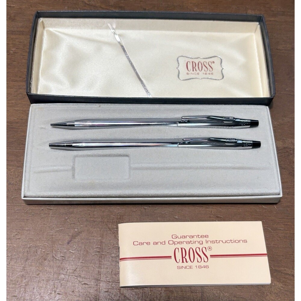 VTG Cross Ball Pen and Pencil Set Silver Tone w/ Booklet & Box -Forbes Health